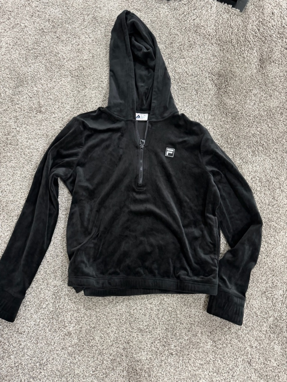 FILA womens Black Velour Half-Zip Hoodie Sweater